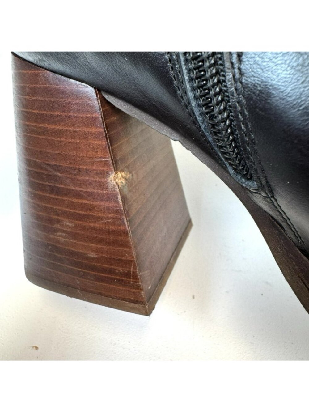 Ana Palma Mid Calf Leather Boots Black Block Heel Square Toe 90s Size 38 US 7 - Picture 9 of 12